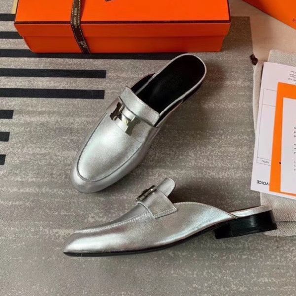 HERM Trocadero Mules In Silver Nappa Leather