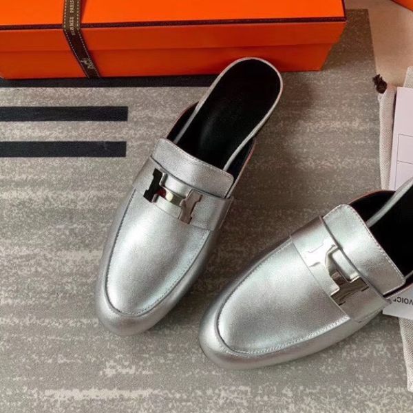HERM Trocadero Mules In Silver Nappa Leather