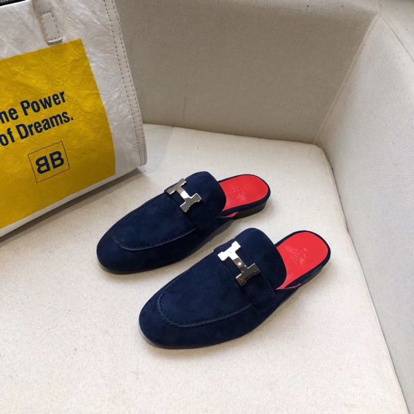 HERM Trocadero Mules In Blue Suede