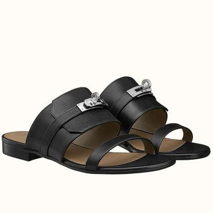 HERM Avenue Sandals In Black Calfskin