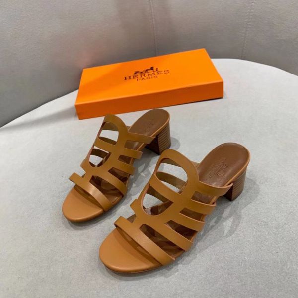 HERM Celena Sandals 50mm In Brown Calfskin