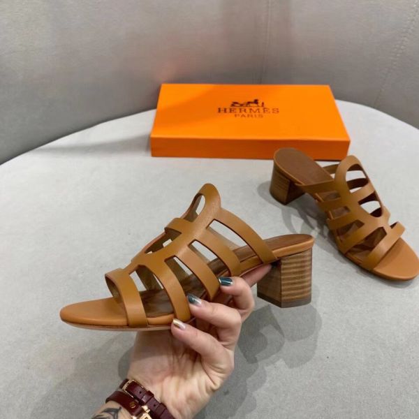 HERM Celena Sandals 50mm In Brown Calfskin