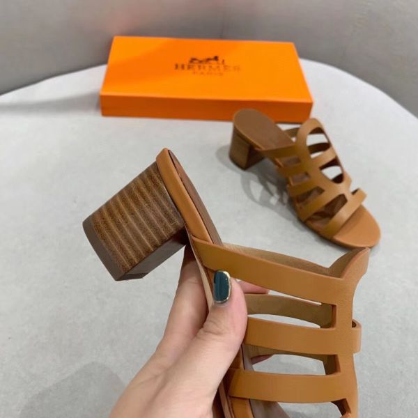 HERM Celena Sandals 50mm In Brown Calfskin