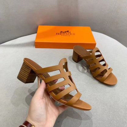 HERM Celena Sandals 50mm In Brown Calfskin