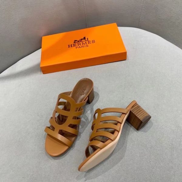 HERM Celena Sandals 50mm In Brown Calfskin