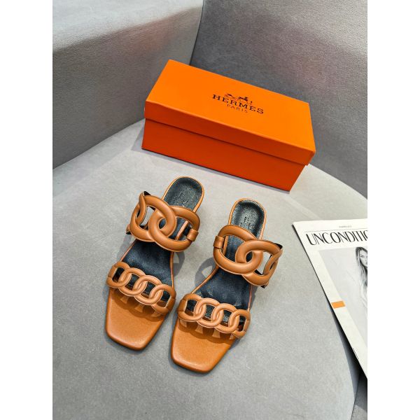 HERM Figari 55mm Wedge Sandals In Brown Nappa Leather