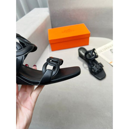 HERM Figari 55mm Wedge Sandals In Black Nappa Leather