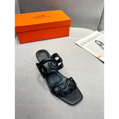 HERM Figari 55mm Wedge Sandals In Black Nappa Leather