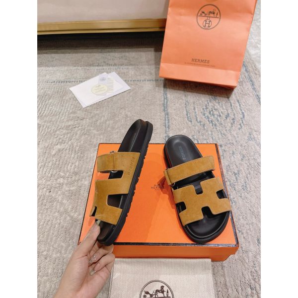 HERM Women's Chypre Sandals In Brown Suede Calfskin