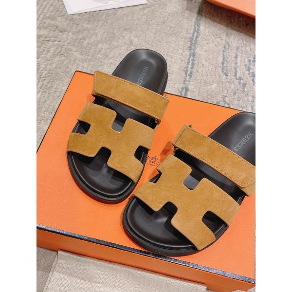 HERM Women's Chypre Sandals In Brown Suede Calfskin