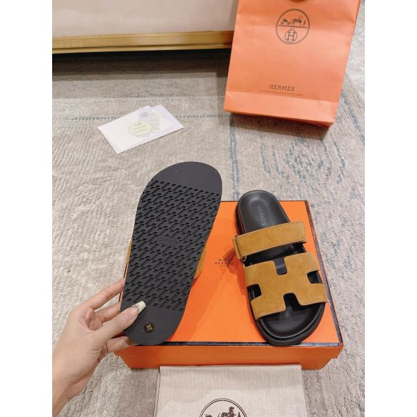 HERM Women's Chypre Sandals In Brown Suede Calfskin