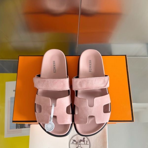 HERM Women's Chypre Sandals In Pink Suede Calfskin