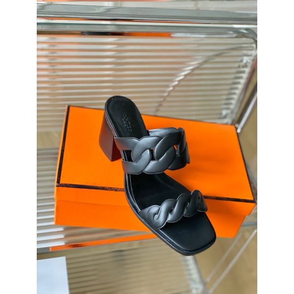 HERM Gaby Sandals 60mm in Black Nappa Leather