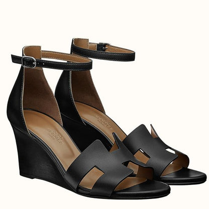 HERM Legend Wedge Sandal In Black Calfskin