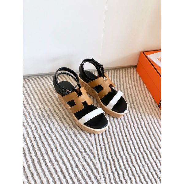 HERM Havane 30 Sandals in Bi-color Calfskin Leather