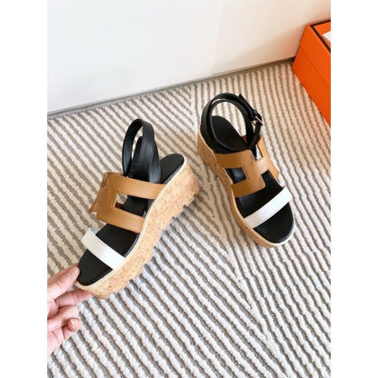 HERM Havane 30 Sandals in Bi-color Calfskin Leather