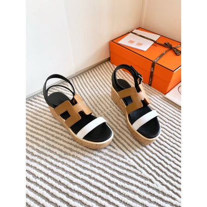 HERM Havane 30 Sandals in Bi-color Calfskin Leather