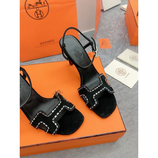 HERM Heden 80 Sandals in Black Suede Leather with Rhinestone
