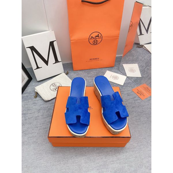 HERM Eze 30 Cork Platform Sandals in Blue Suede Leather