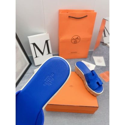 HERM Eze 30 Cork Platform Sandals in Blue Suede Leather