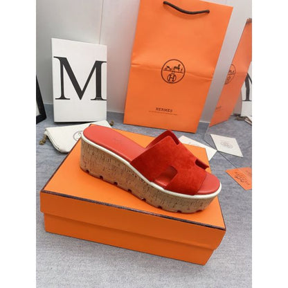 HERM Eze 30 Cork Platform Sandals in Piment Suede Leather