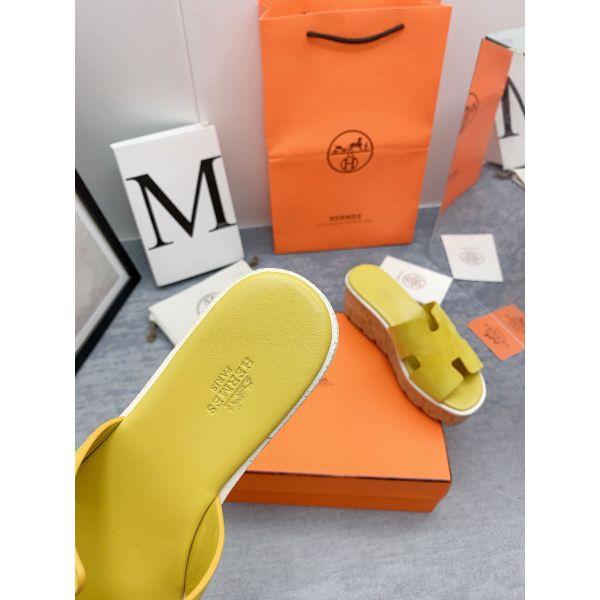 HERM Eze 30 Cork Platform Sandals in Yellow Suede Leather