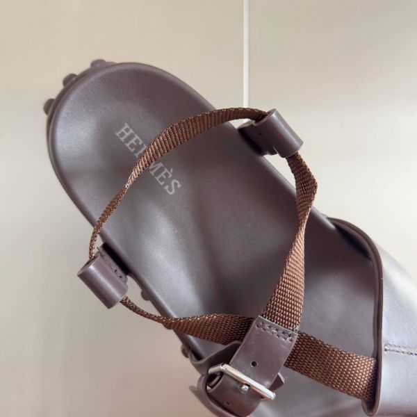 HERM Inboard Sandals in Burgundy Leather and Ribbon