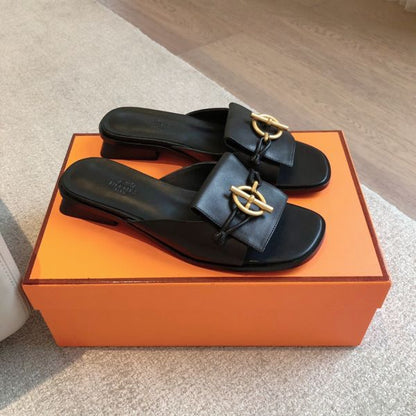 HERM Women's Isle Sandals in Black Leather