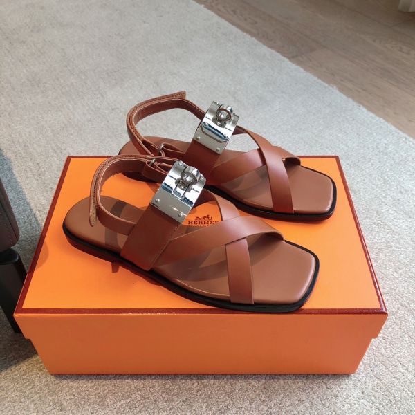 HERM Women's Ines Sandals in Brown Leather