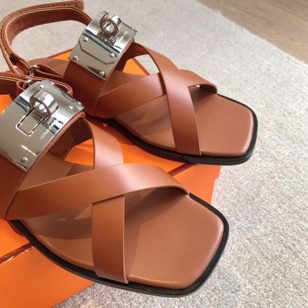 HERM Women's Ines Sandals in Brown Leather