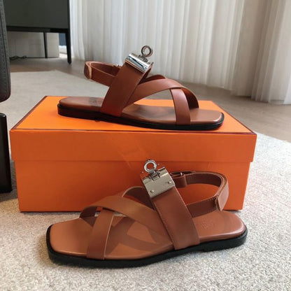 HERM Women's Ines Sandals in Brown Leather