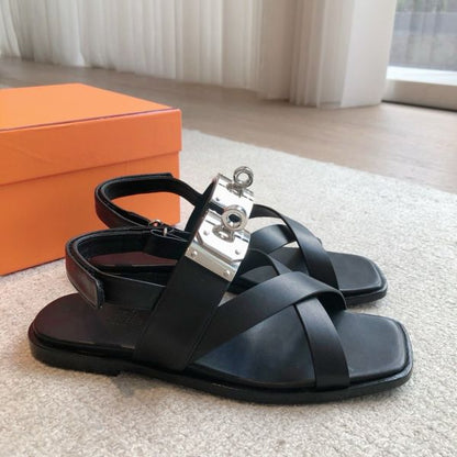 HERM Women's Ines Sandals in Black Leather