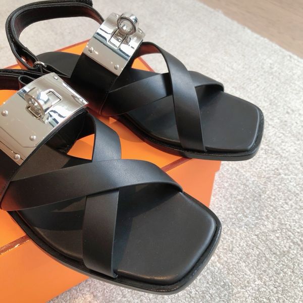HERM Women's Ines Sandals in Black Leather