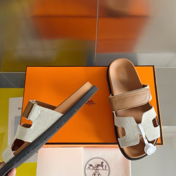 HERM Women's Chypre Sandals In Canvas with Brown Leather