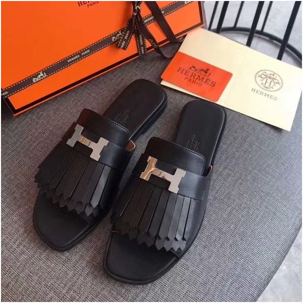HERM Auteuil Sandals In Black Calfskin