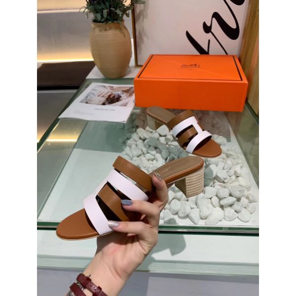 HERM Amica 5mm Sandals In Brown/White Calfskin