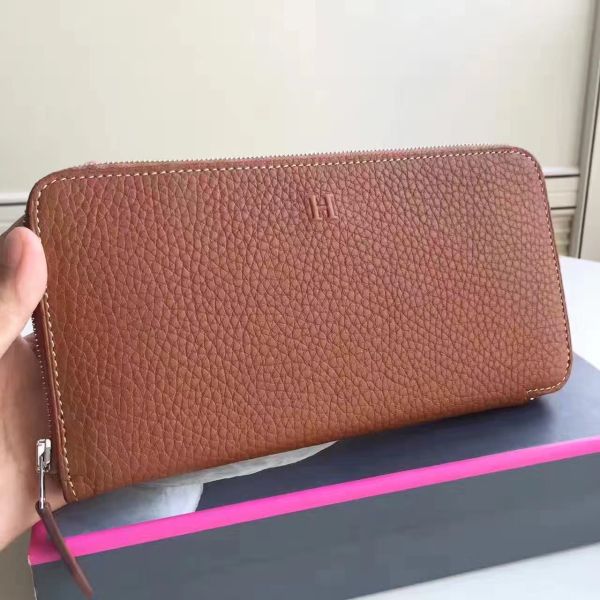 HERM Brown Clemence Azap Zipped Wallet
