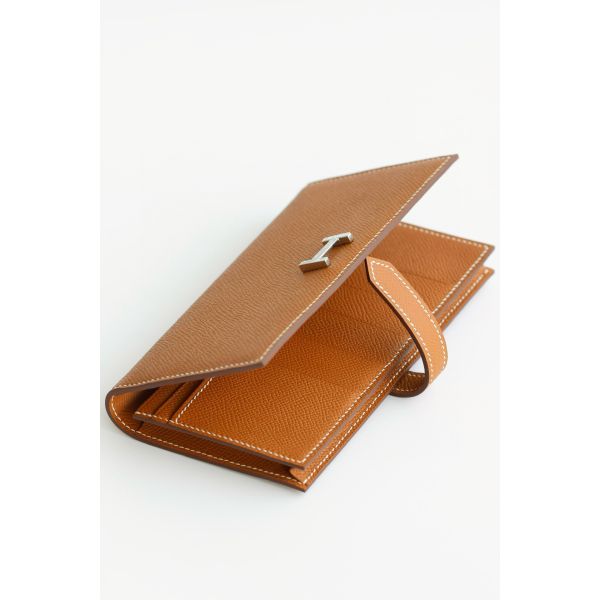 HERM Bearn Long Handmade Wallet in Gold Epsom Calfskin