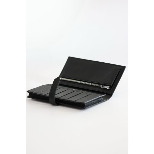 HERM Bearn Long Handmade Wallet in Black Epsom Calfskin