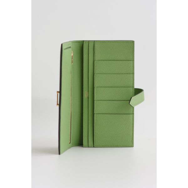 HERM Bearn Long Handmade Wallet in Vert Criquet Epsom Calfskin