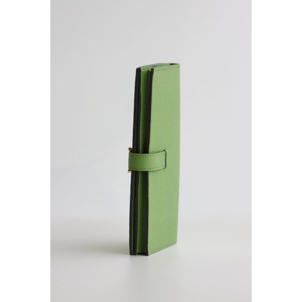 HERM Bearn Long Handmade Wallet in Vert Criquet Epsom Calfskin