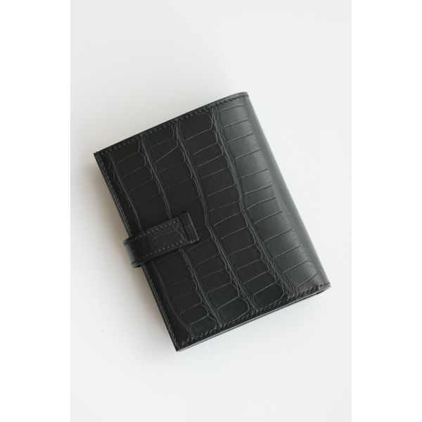 HERM Bearn Compact Wallet in Black Matte Alligator Leather