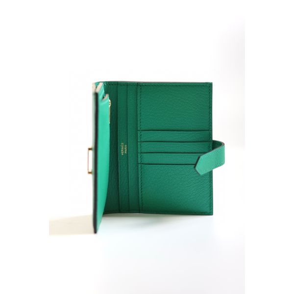 HERM Bearn Compact Handmade Wallet in Vert Jade Chevre Mysore Goatskin