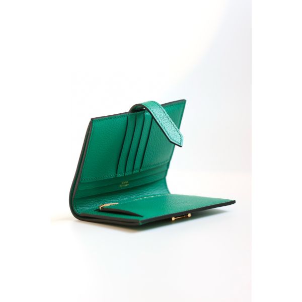 HERM Bearn Compact Handmade Wallet in Vert Jade Chevre Mysore Goatskin