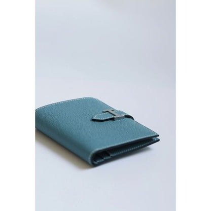 HERM Bearn Compact Handmade Wallet in Blue Jean Epsom Calfskin