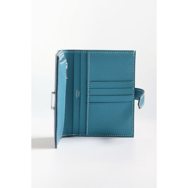 HERM Bearn Compact Handmade Wallet in Blue Jean Epsom Calfskin
