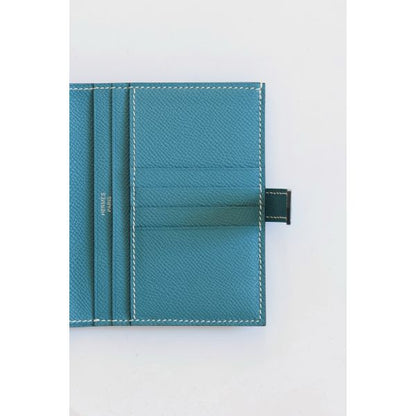 HERM Bearn Compact Handmade Wallet in Blue Jean Epsom Calfskin
