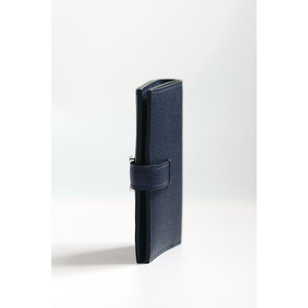 HERM Bearn Compact Handmade Wallet in Blue Saphir Epsom Calfskin