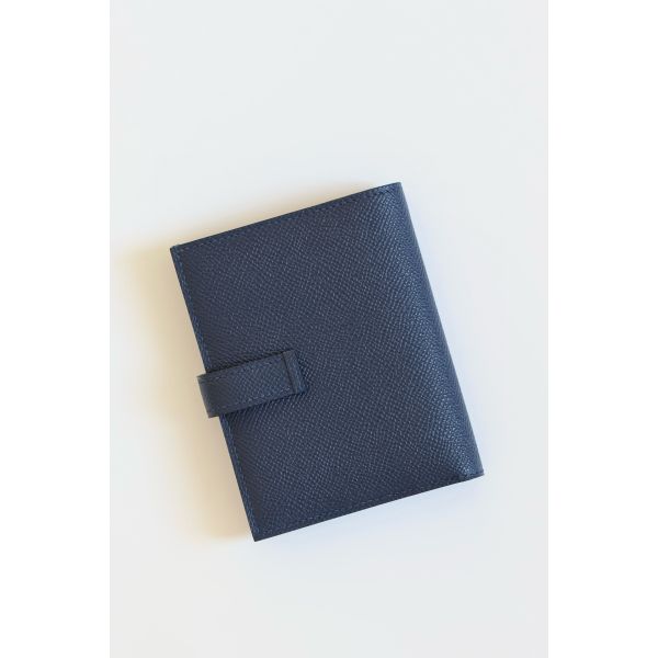 HERM Bearn Compact Handmade Wallet in Blue Saphir Epsom Calfskin