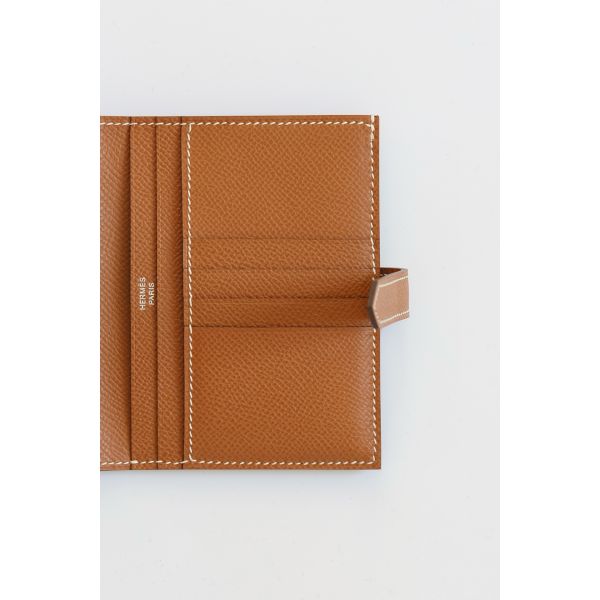 HERM Bearn Compact Handmade Wallet in Gold Epsom Calfskin